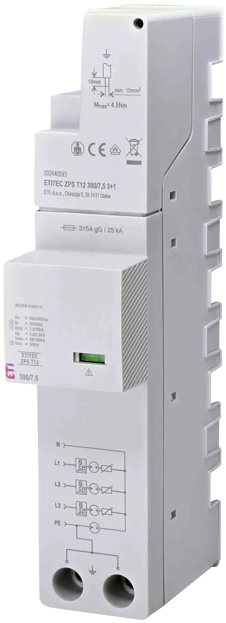 Überspannungsableiter ETITEC ZPS T12 300/12,5 3+1 002440591